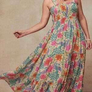 SPELL like new Floral Maxi Dress with Peacock Design XXXL